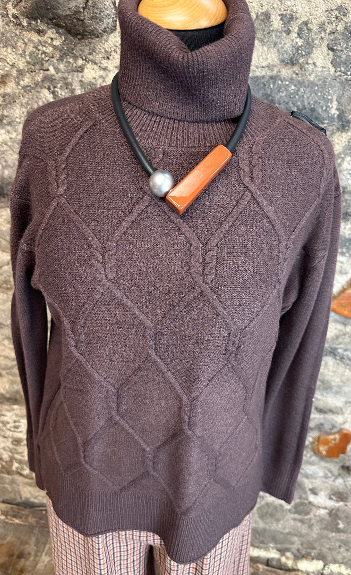 “Natalie “ chocolate Italian high neck polio knit