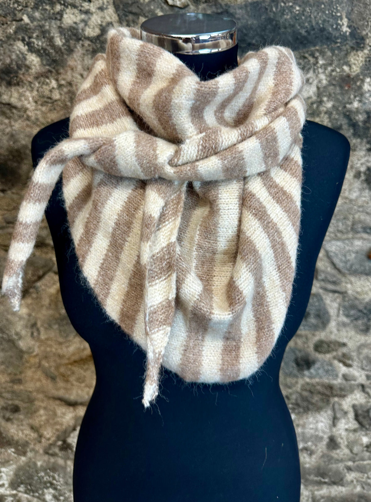 Nelly ..Mocha  and cream strip Bretton triangle knit