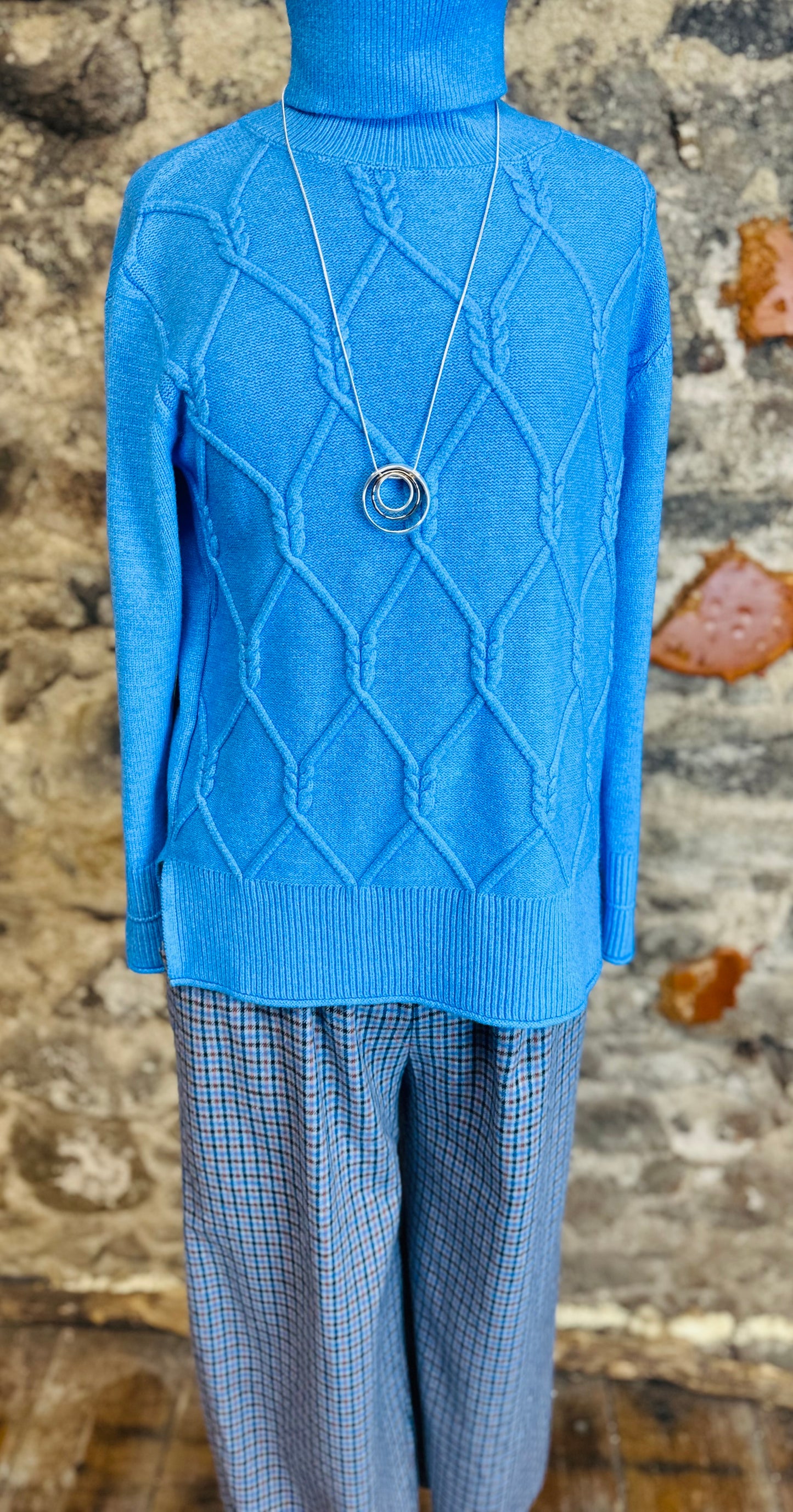 “ Dani “ sky blue plaid cosey Italian pants