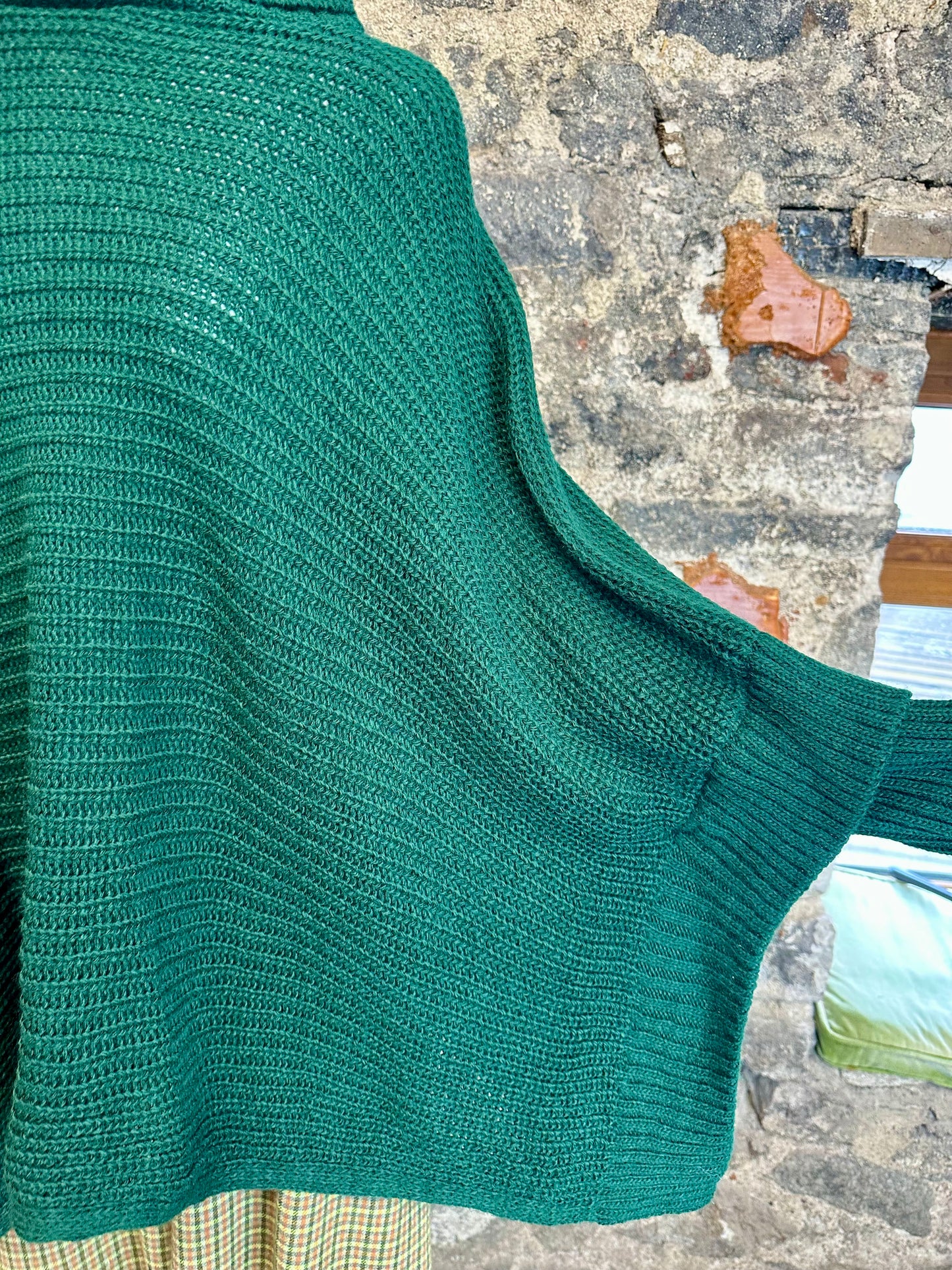 “Darina” Forest green high neck knit sleeved polo neck cape