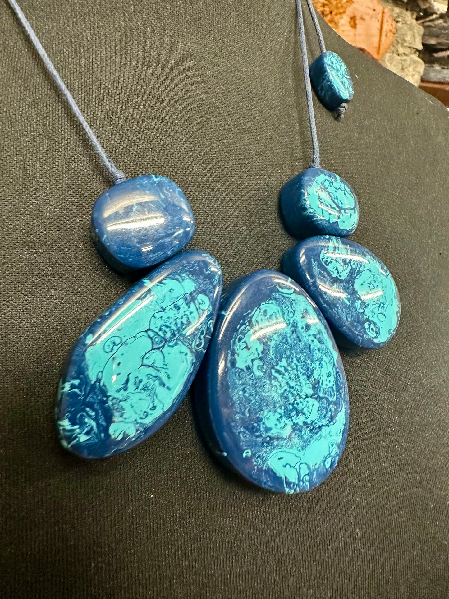 Lorsha acrylic blue and turquoise marble statement neckpiece