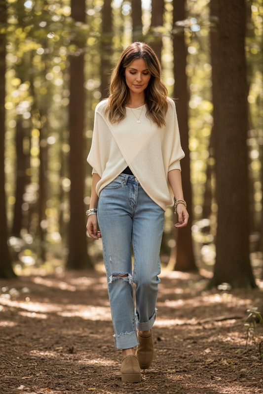 “Sadie “ cream Italian crossover knit