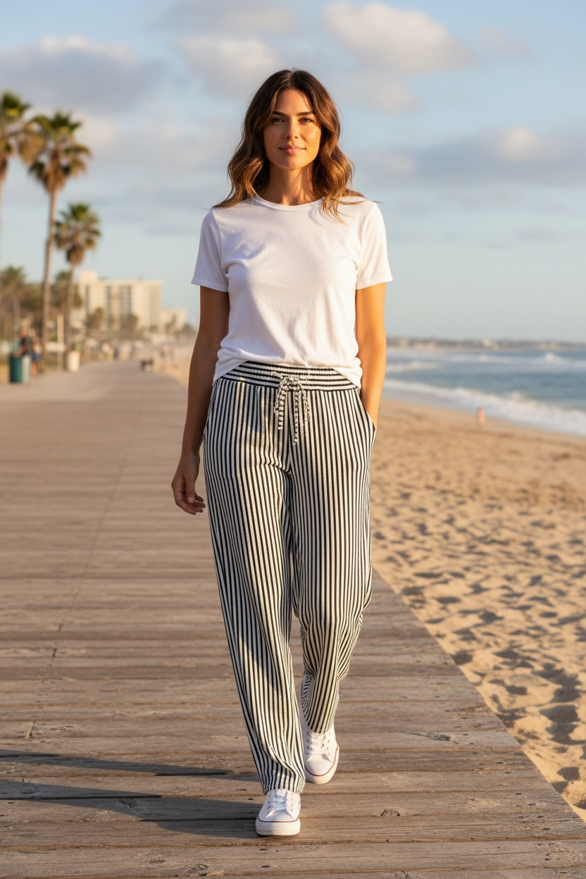 “Sandie “ monochrome pinstripe Italian linen cullottes