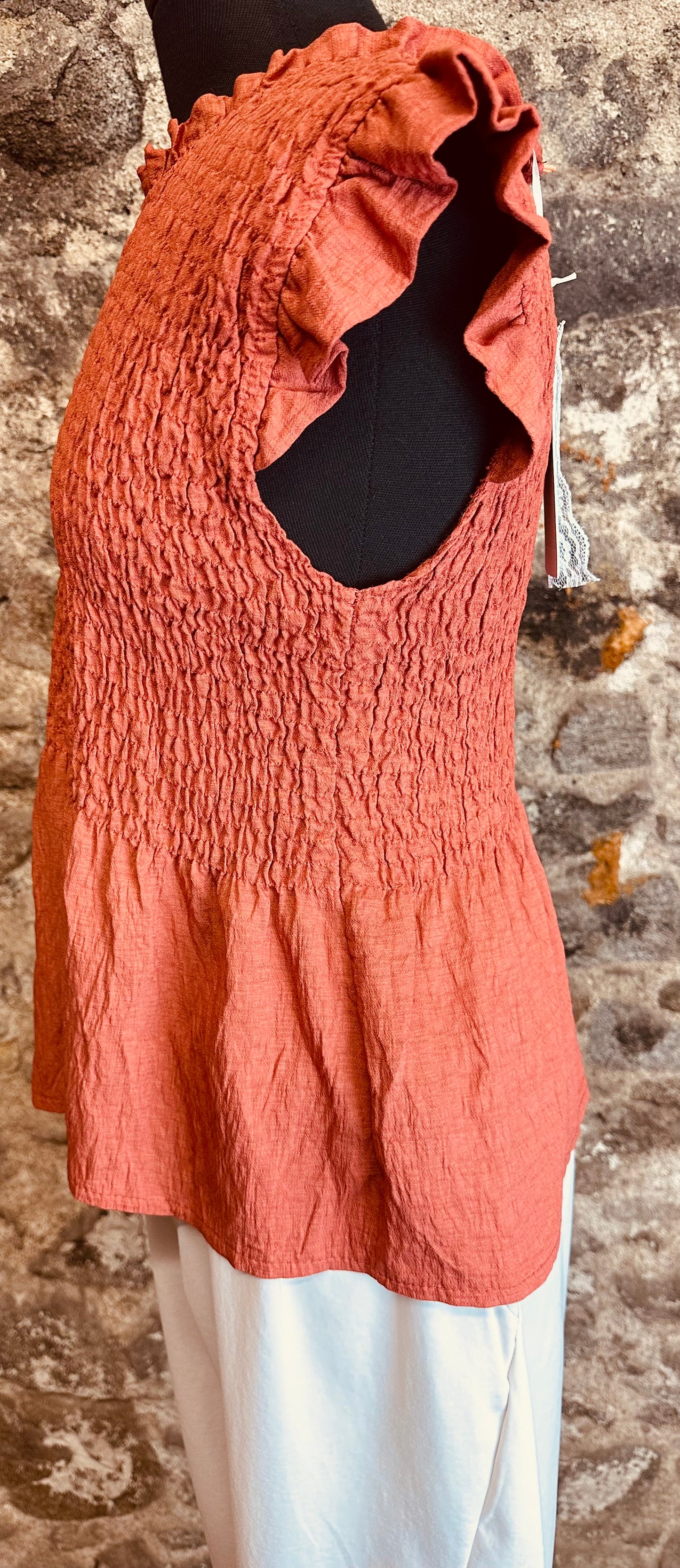 “Betty “ terracotta rushed elasticated top