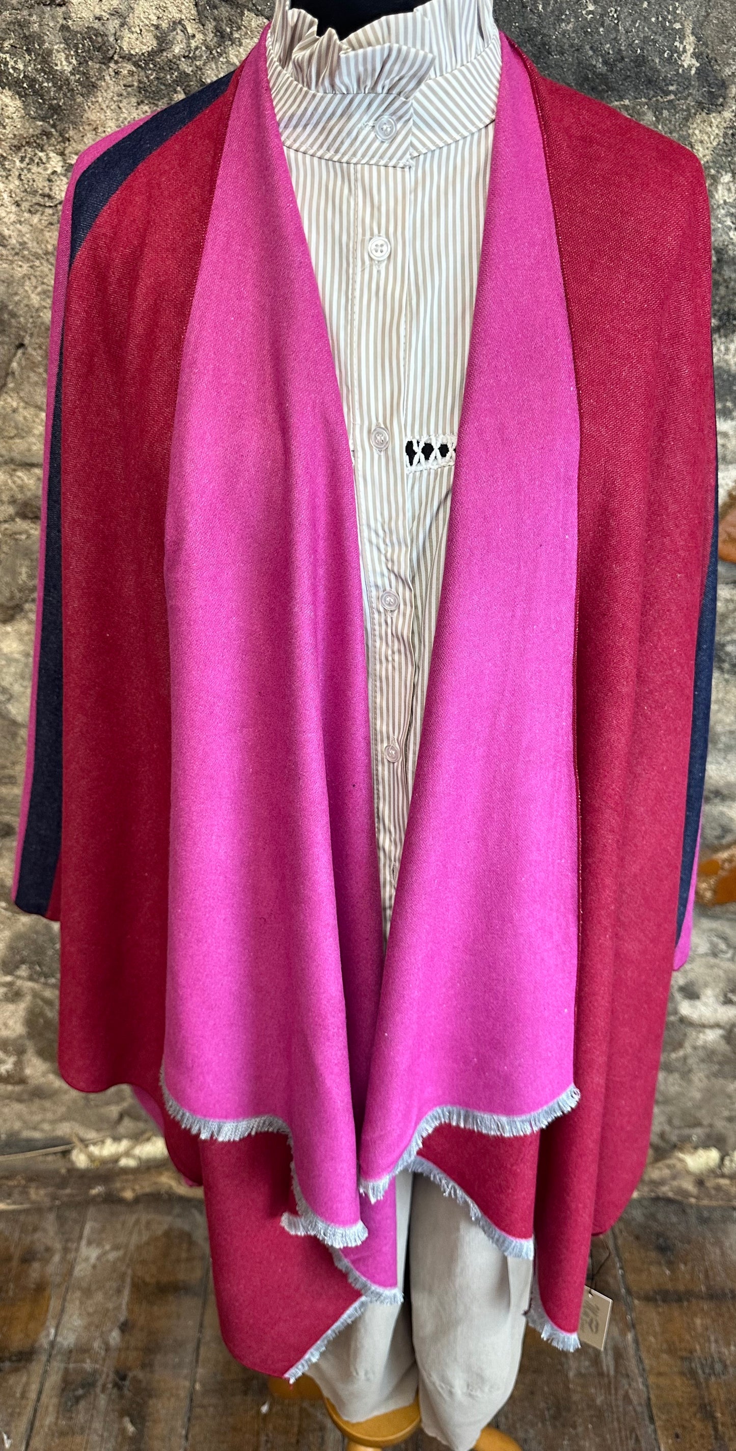 “Sara” colour block cerise /rasberry and navy cape