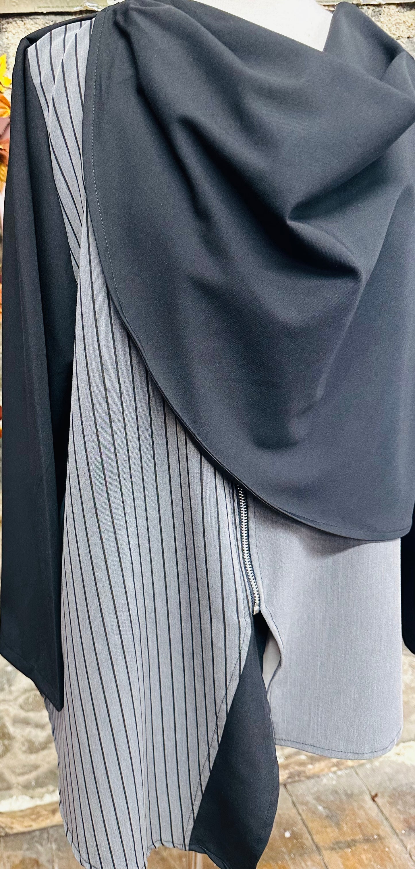 “Darci “ charcoal pinstripe unusual drape neck Italian jacket