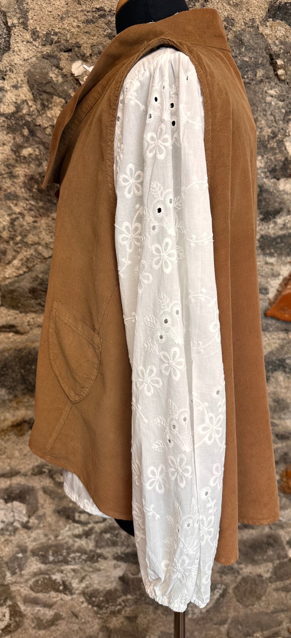 “Kellie” warm tan pin corduroy waist coat