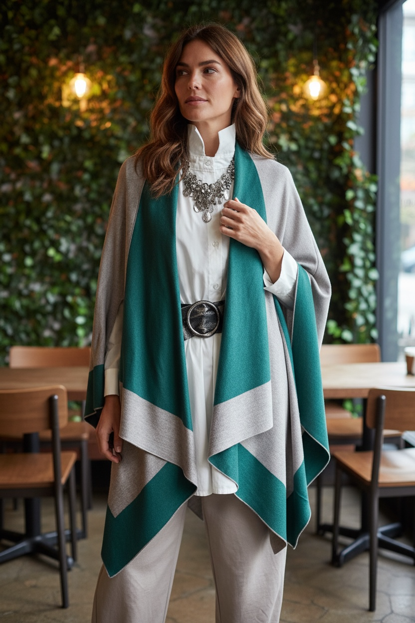 “Roberta” Mocha and forest reversible wrap /cspe