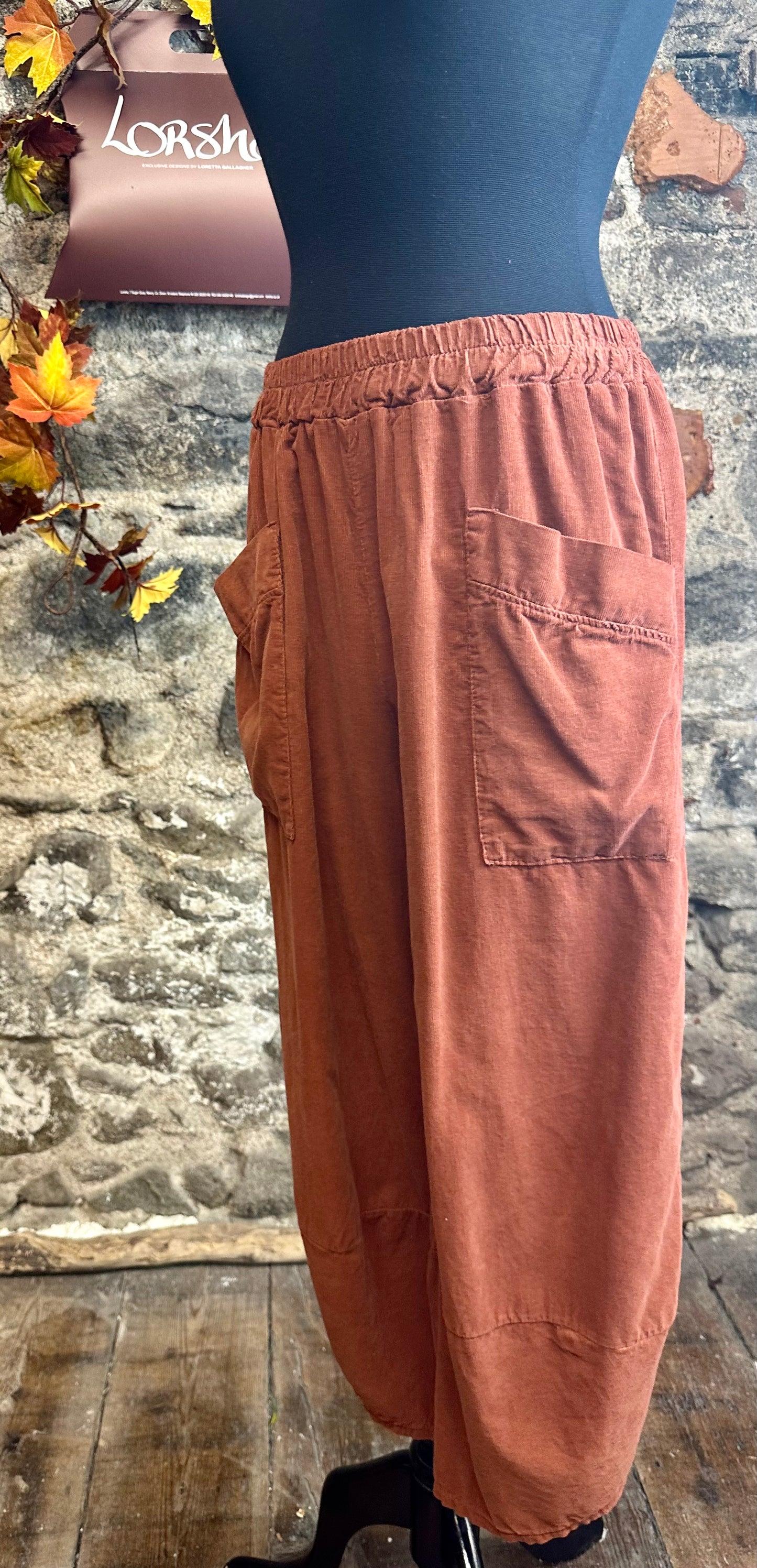 “Beatrice “ autumn rust fine corduroy cocoon trouser