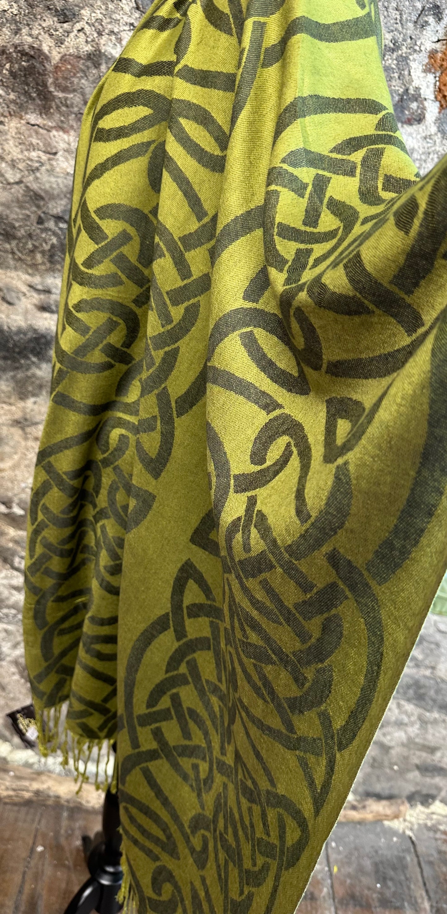Heritage apple green Celtic designed in Ireland knotwork pashmina