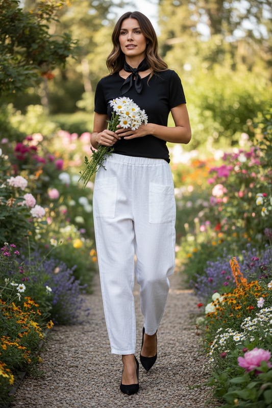 “Sam “ white Italian linen deep pocket cullottes