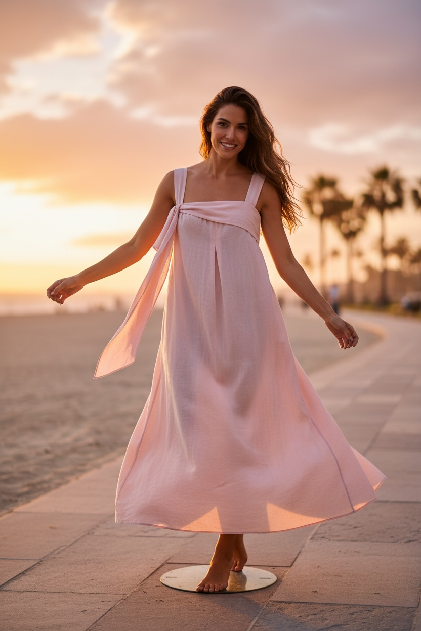“Marguerite “ blush pink Italian cotton lined dress