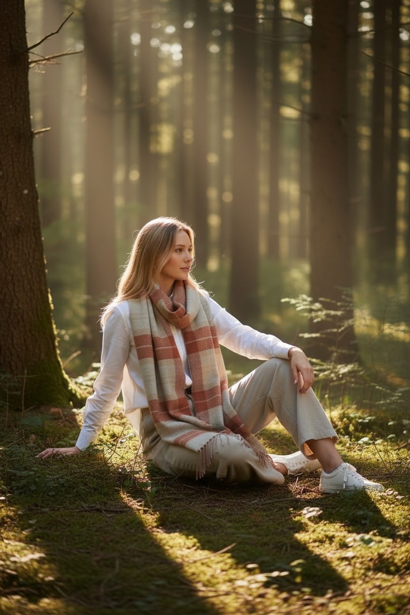 Heritage mocha and terracotta plaid wrap