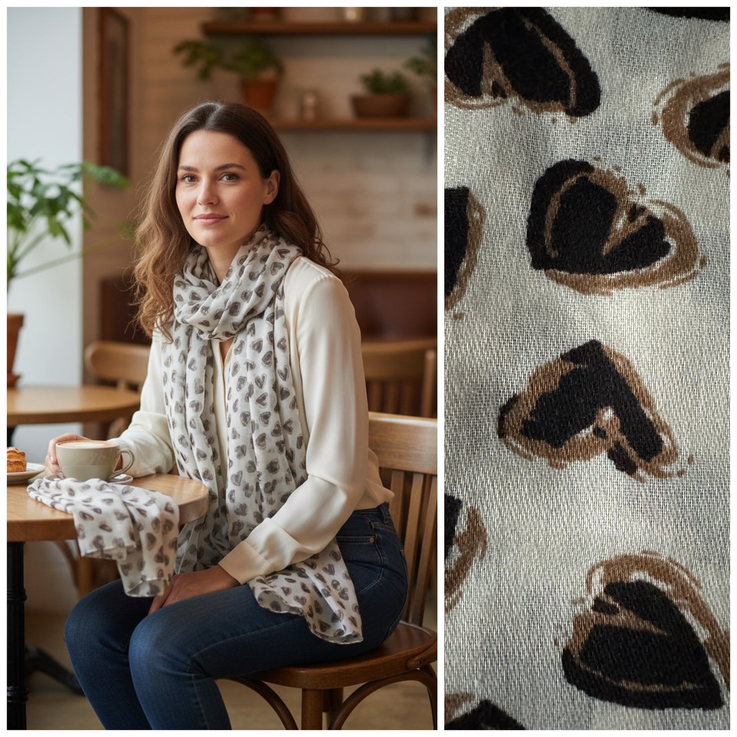 Stylish little heart cream scarf