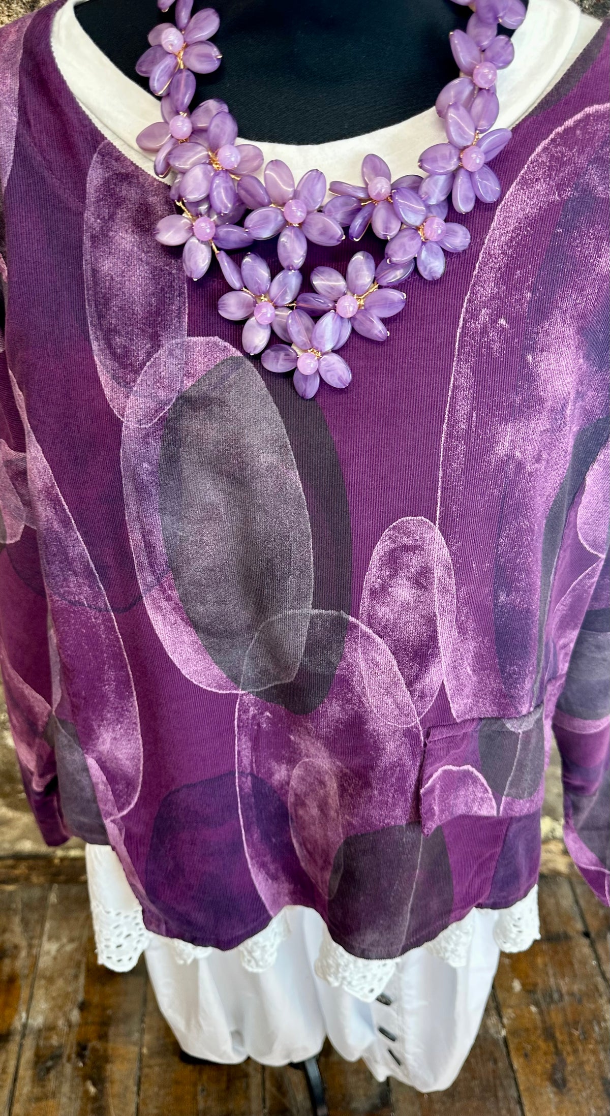 Betty .. violet and charcoal pin corduroy Italian tunic