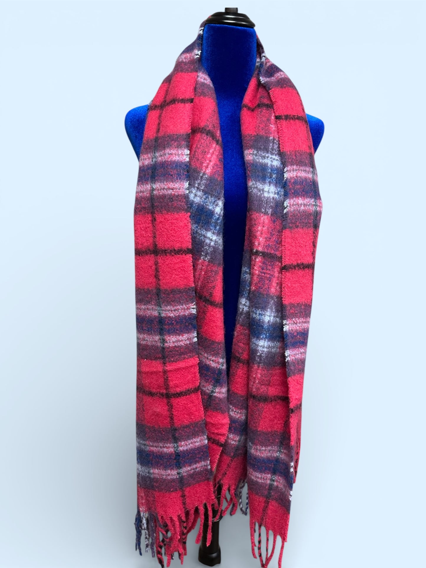 Cosey navy and rose red plaid wrap