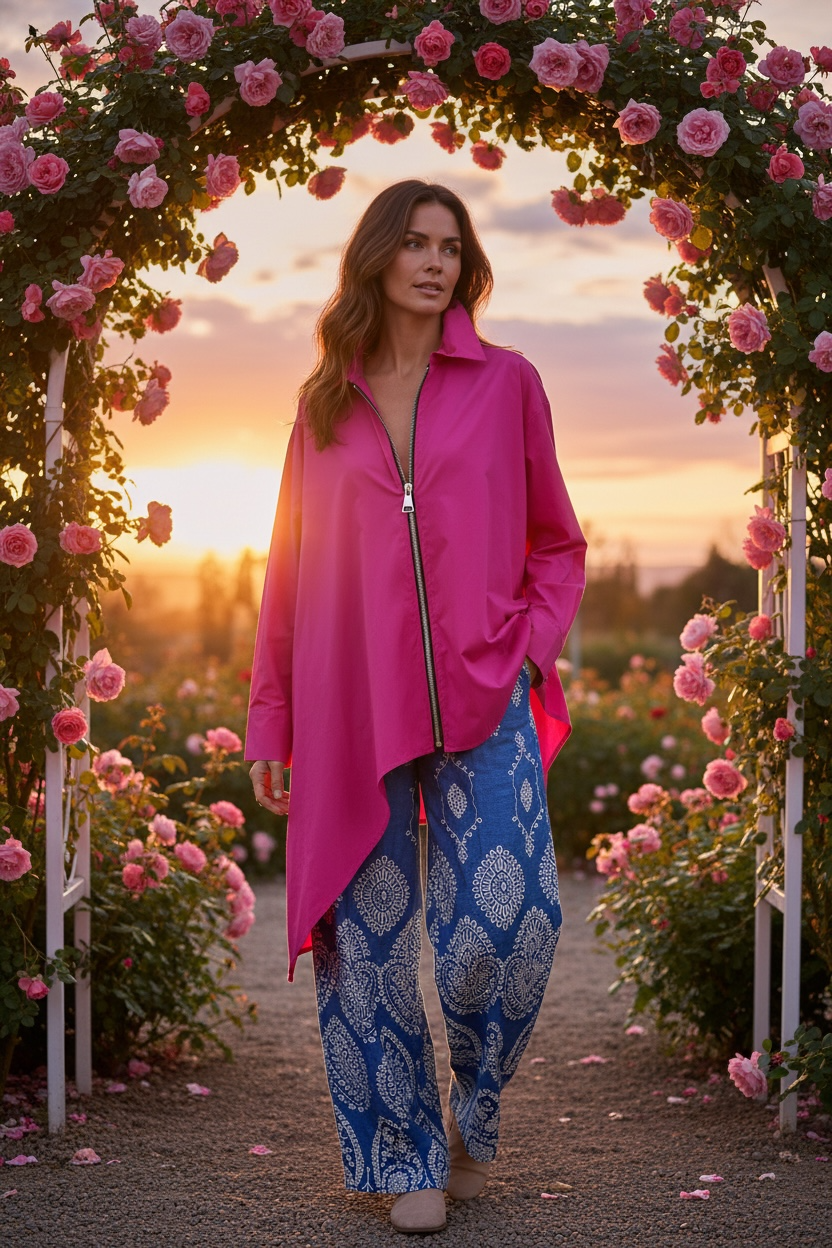 “Serrin “ fuchsia dramatic Italian asymmetric shirt