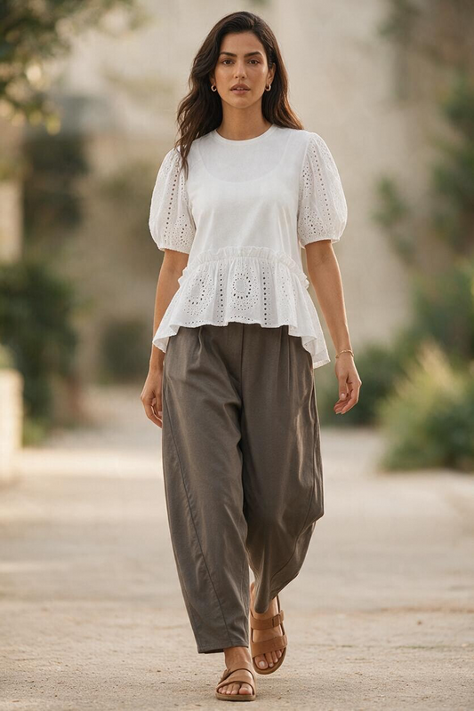 “Lottie “ mocha Italian barrell leg cocoon trouser