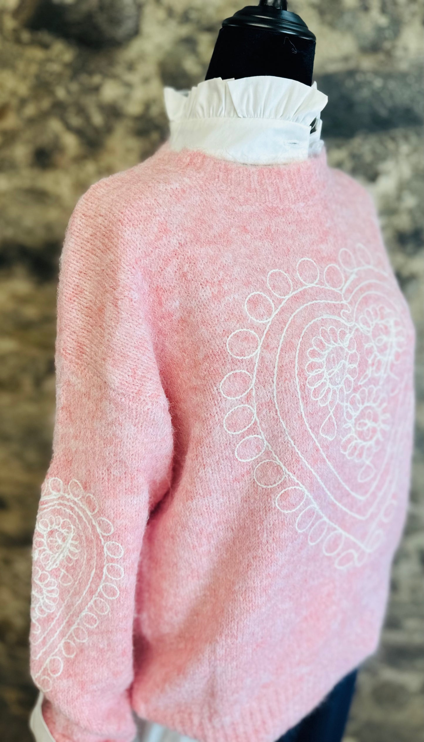 Strawberry soft cosey Italian knit strawberry with white embroidery detailing