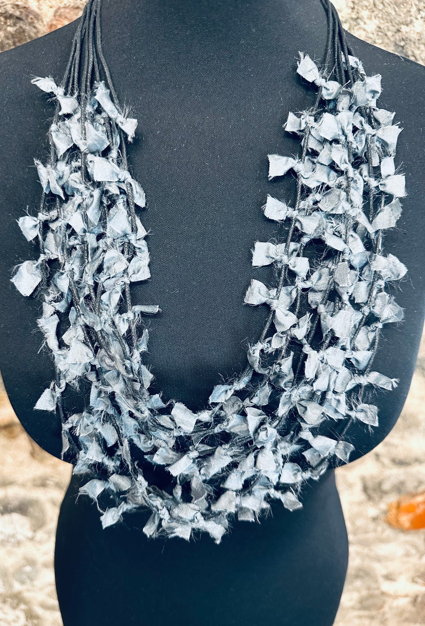 Textile charcoal statement neckpiece