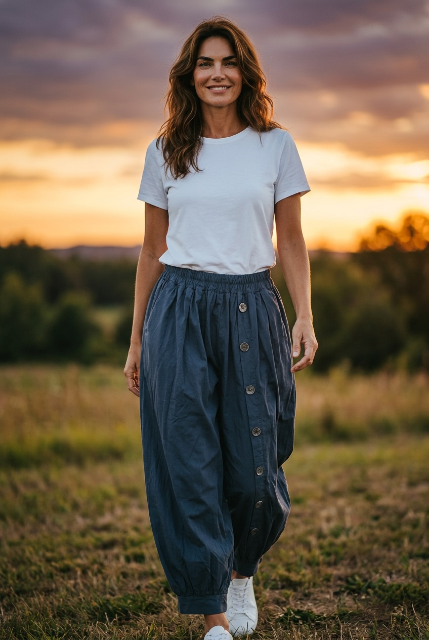 “Charlotte “ indigo navy Italian button trouser