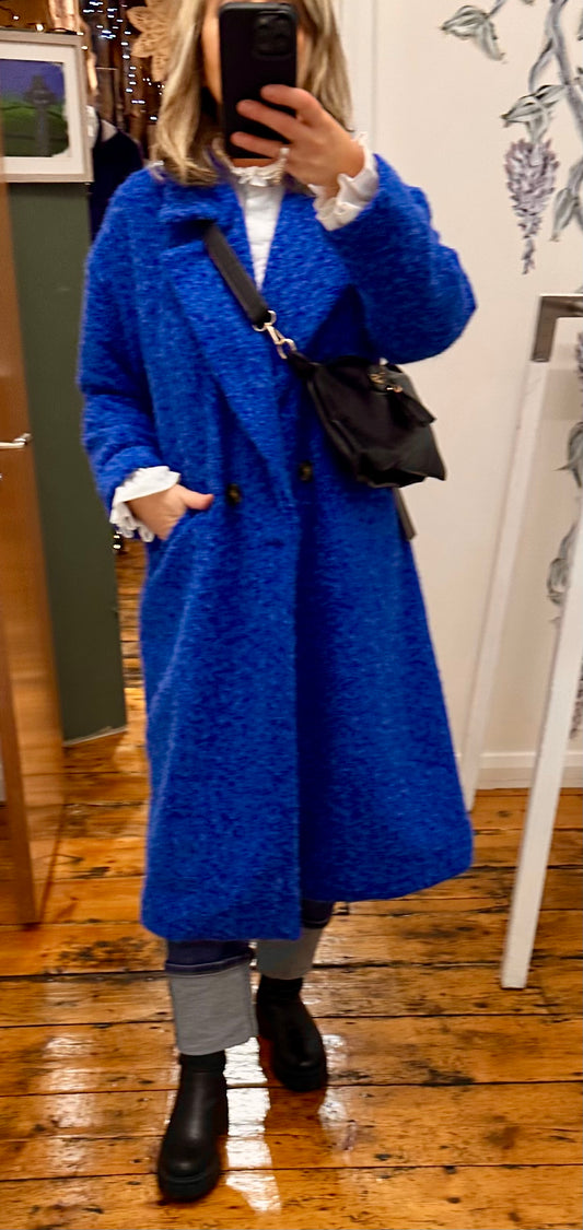 “Harriet “ italian royal blue boucle cosey trench coat