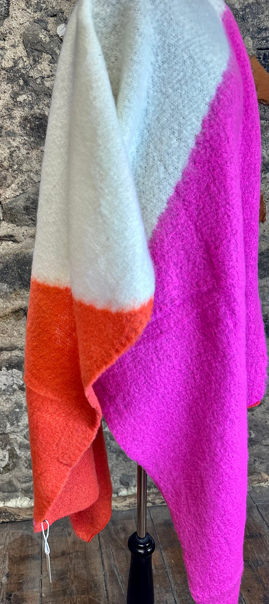Tangerine..cerise and natural super cosey xtra large wrap