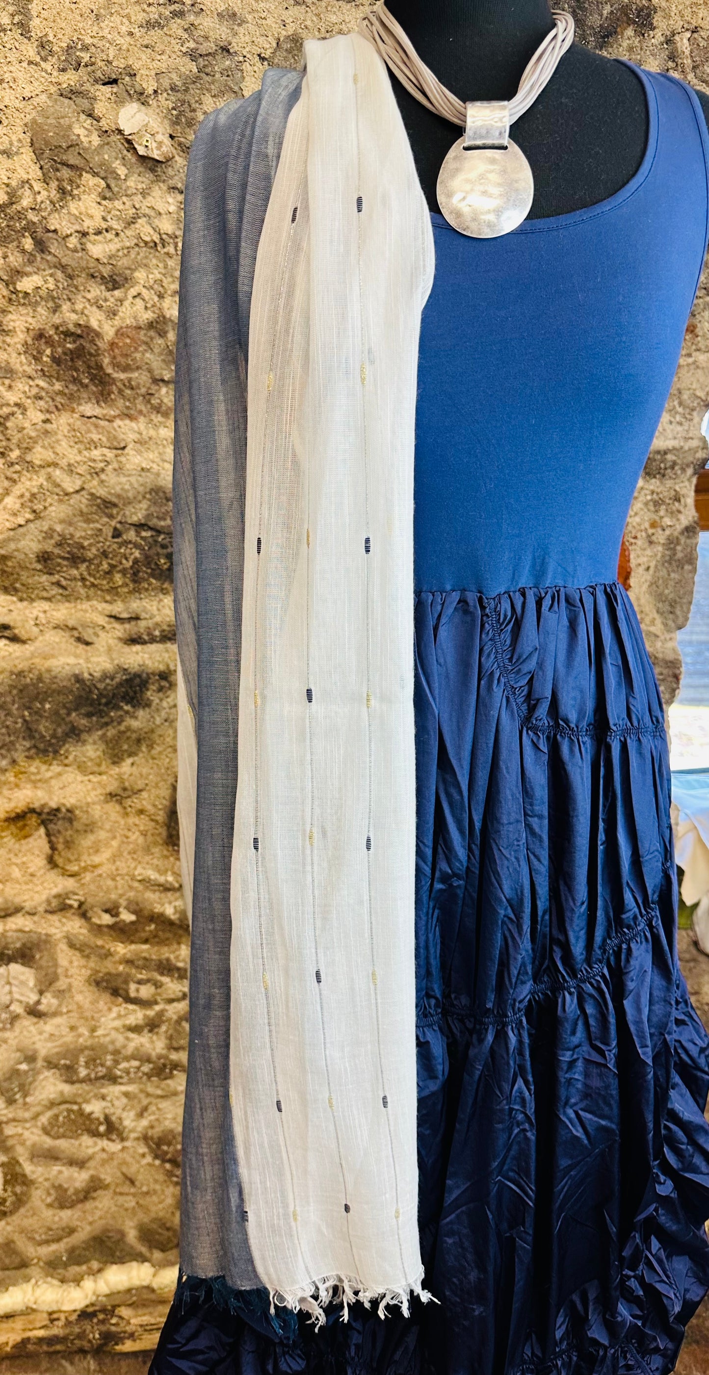 “Raina “ indigo mixed fabric Italian dress