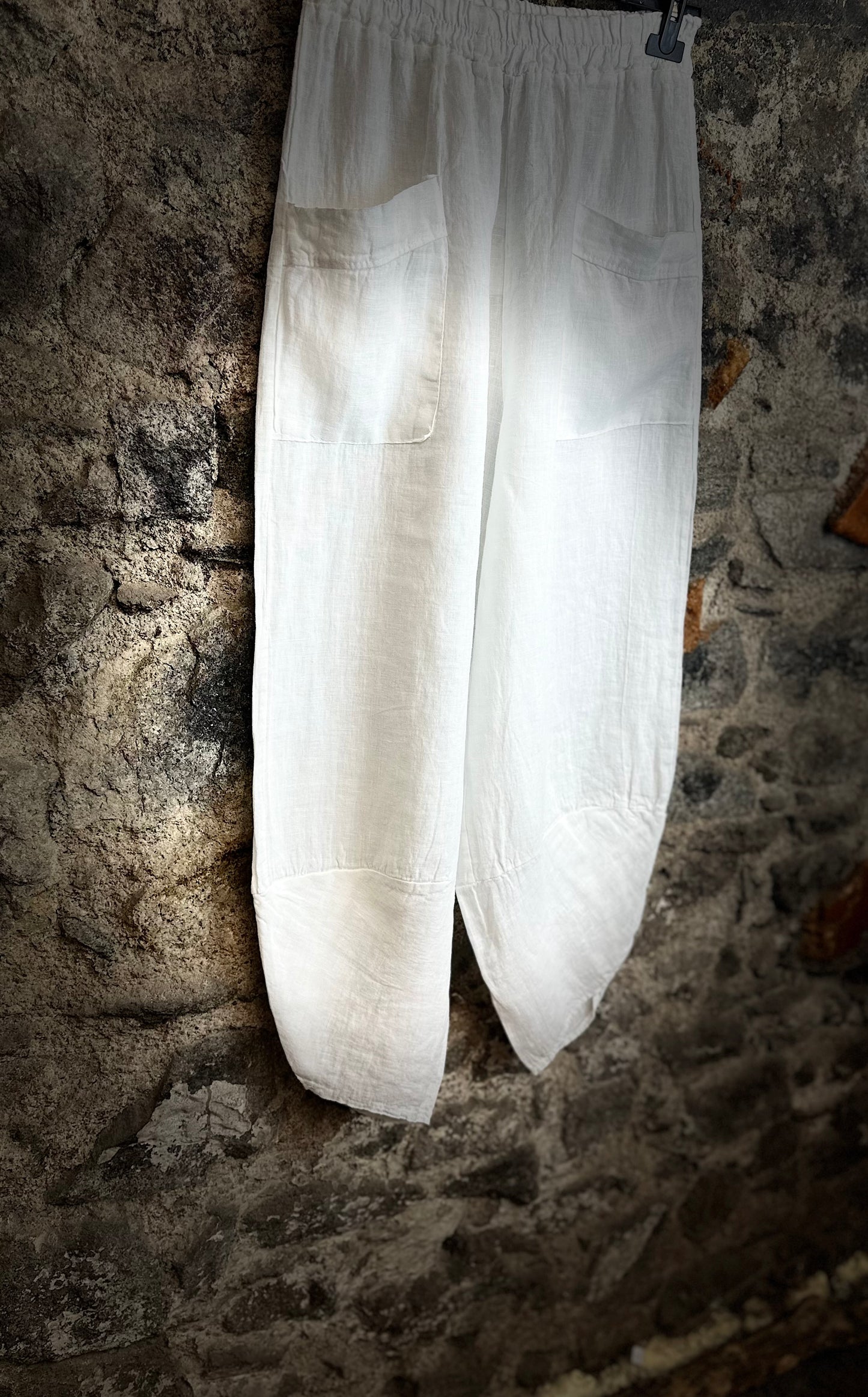 “Sam “ white Italian linen deep pocket cullottes