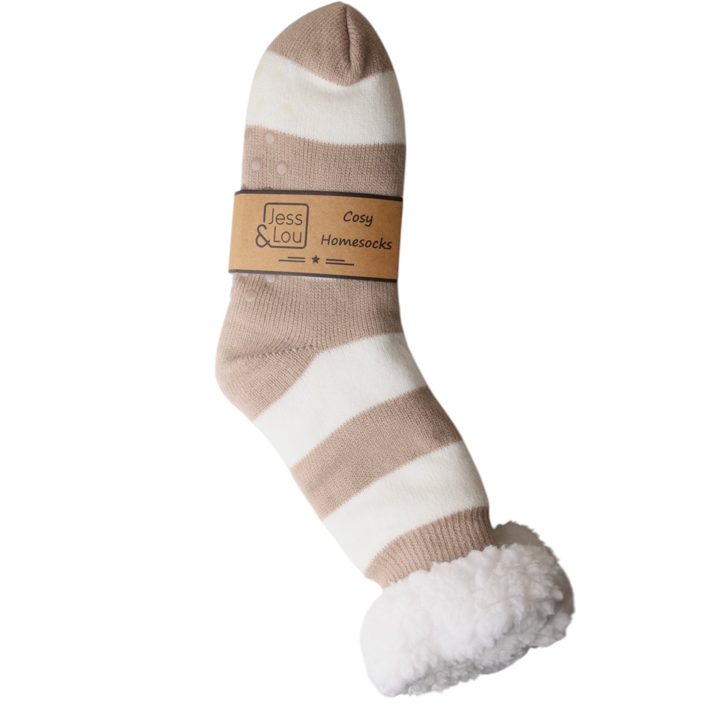 Long taupe and cream slipper socks