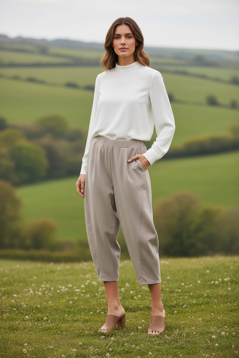 “Lottie “ mocha Italian barrel leg cocoon trouser