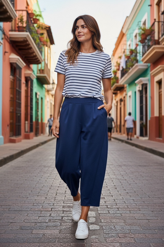 “Lottie “ indigo navy Italian barrel leg cocoon trouser