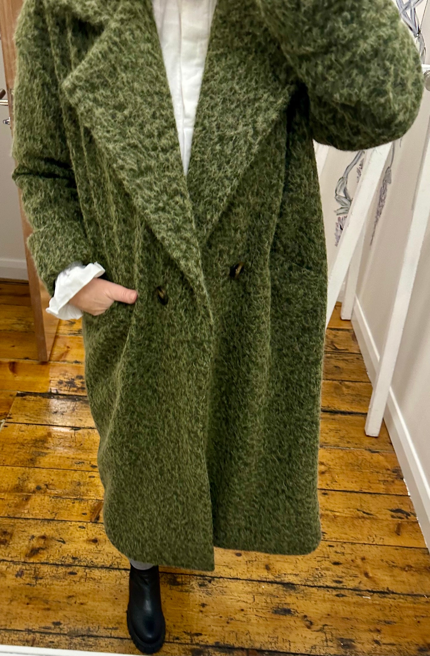 “Harriet “ Forest green Italian cosey boucle trench coat