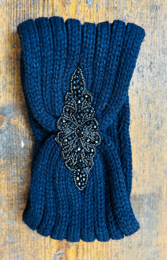 Ornate cosey head band indigo