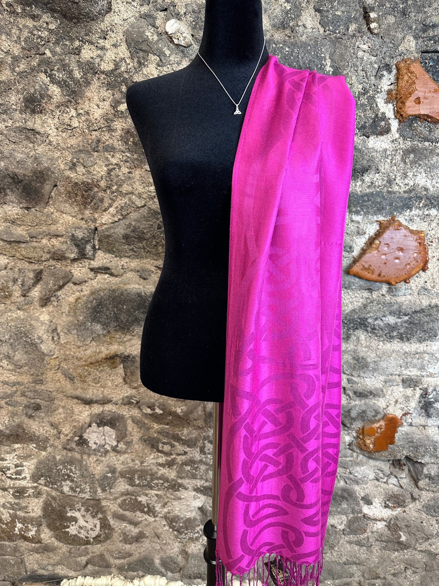 Fuschia heritage Irish designed knotwork pashmina