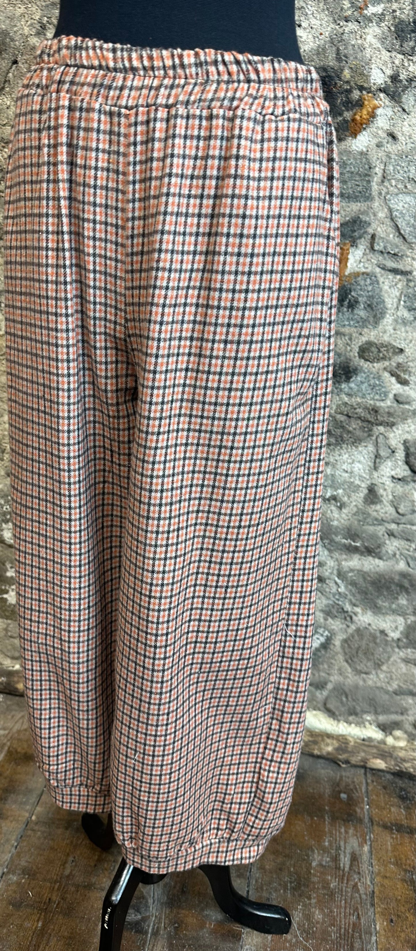 “Dani “ tangerine and chocolate Italian plaid pant