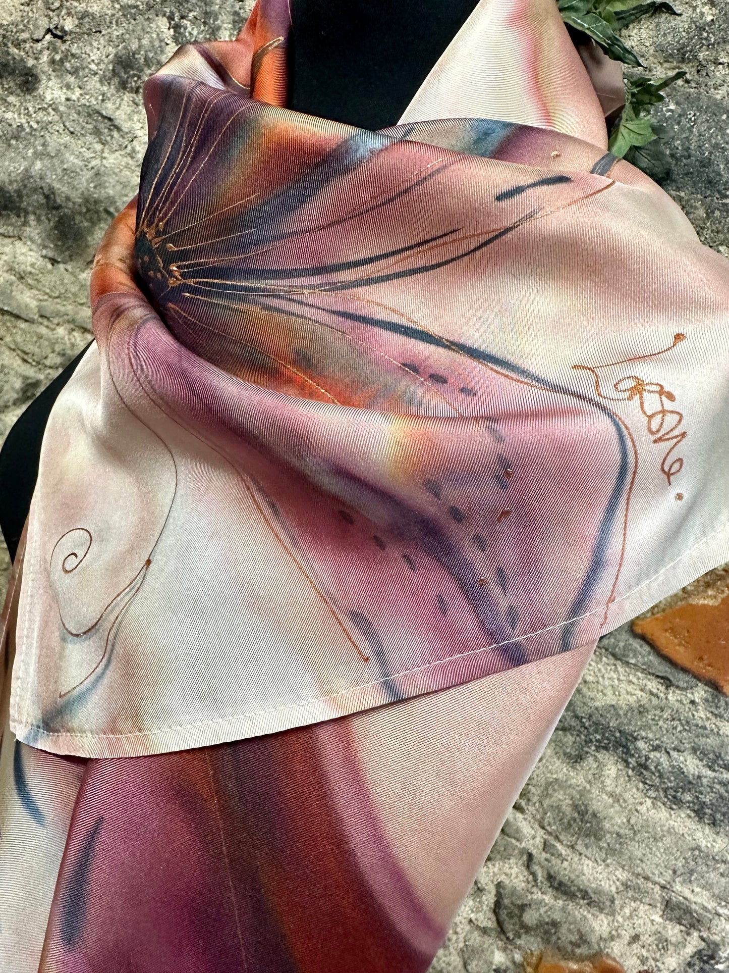 Lorshadesign Handpainted twill silk scarf