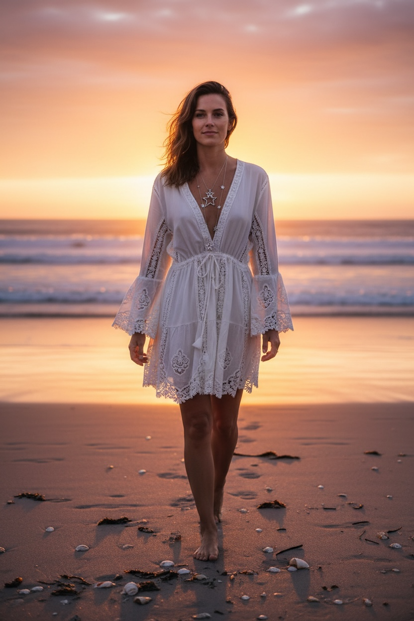 “Beatrice “ intricate detailed boho Ivory Italian tunic