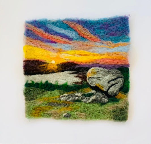 Golden sky over Cloughmore stone rostrevor County Down