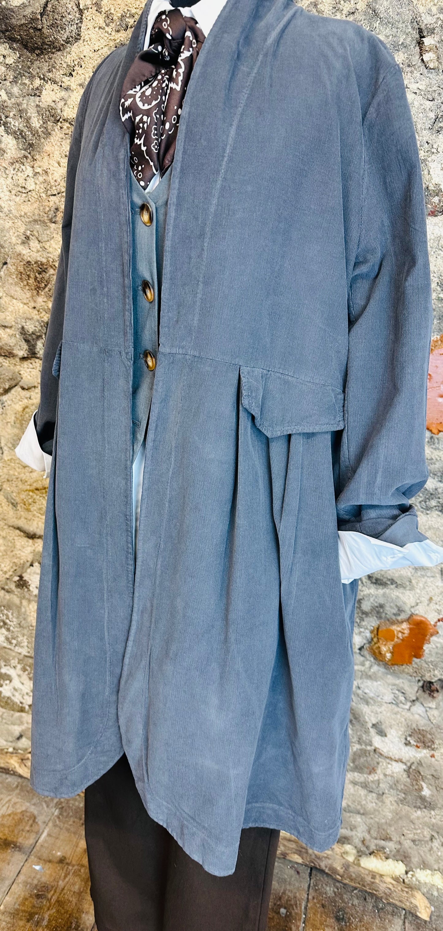 “Terri “ graphite Italian pin corduroy dress coat