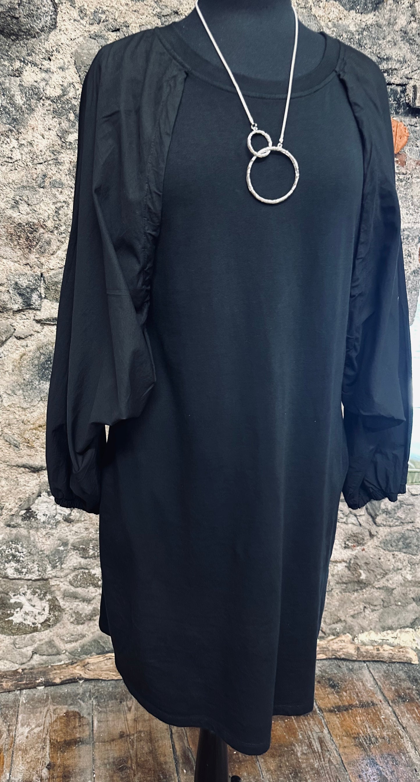 “Nancy “ contemporary black cotton and jersey dress