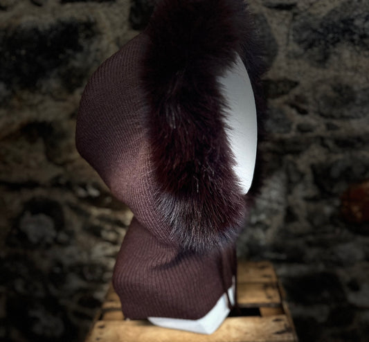 “Claudia “ chocolate vegan fur hood snood