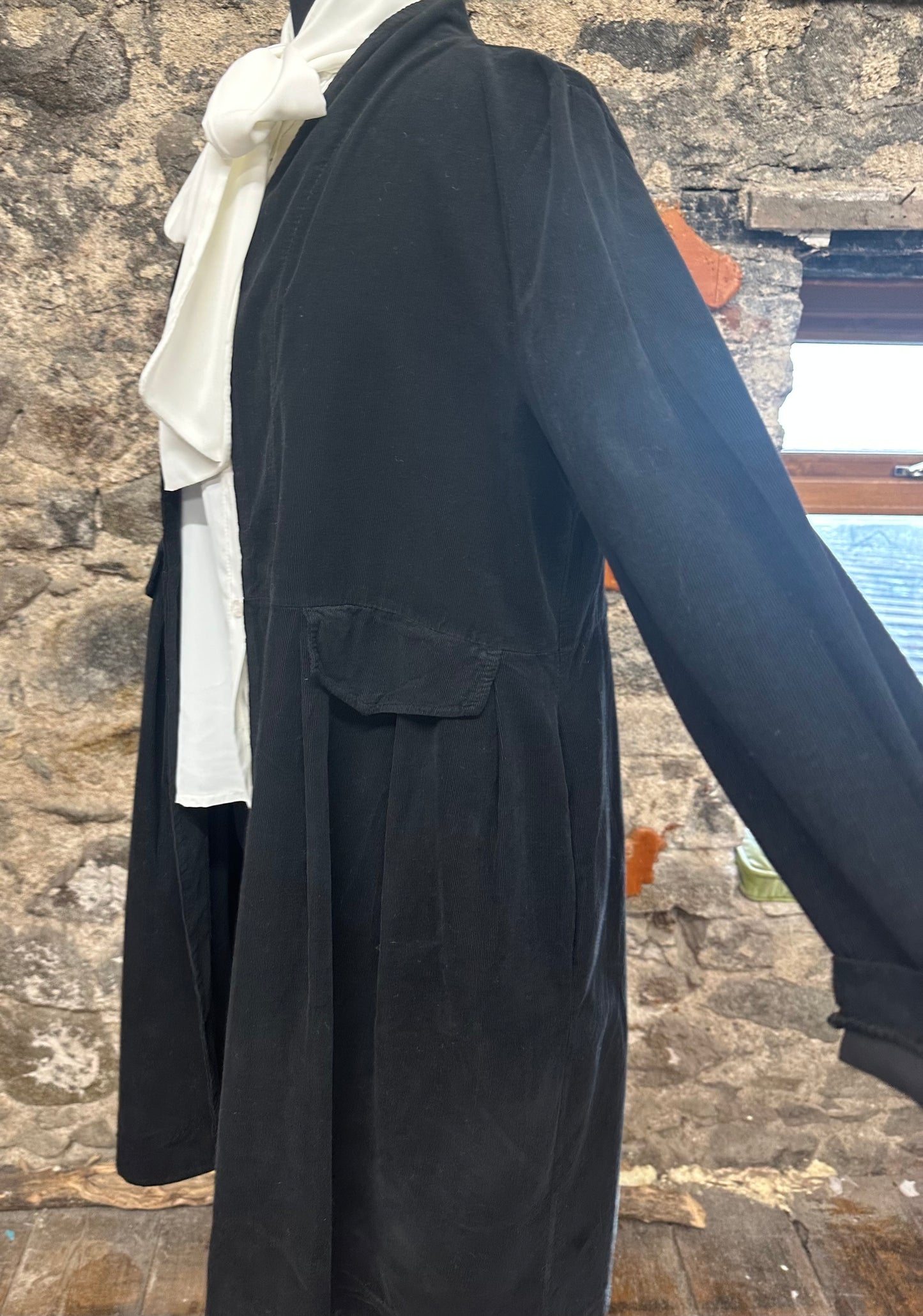 “Terri “ ebony pin corduroy Italian dress coat