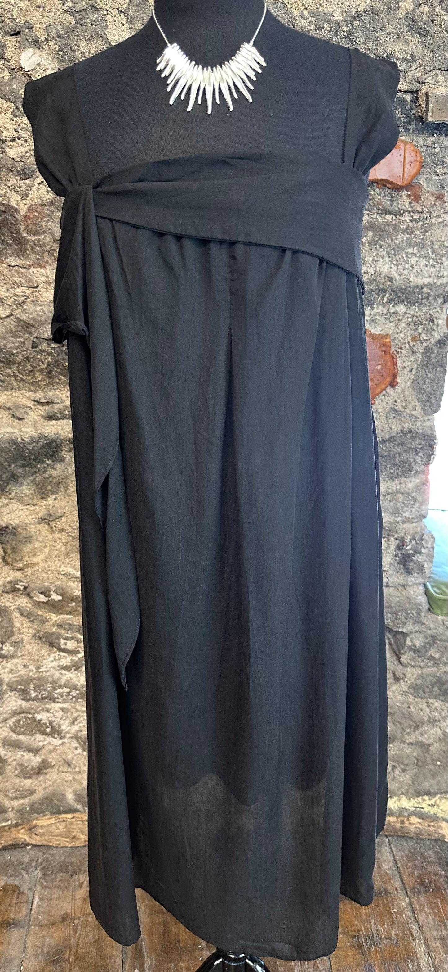 “Marguerite “ italian black cotton lined midi dress