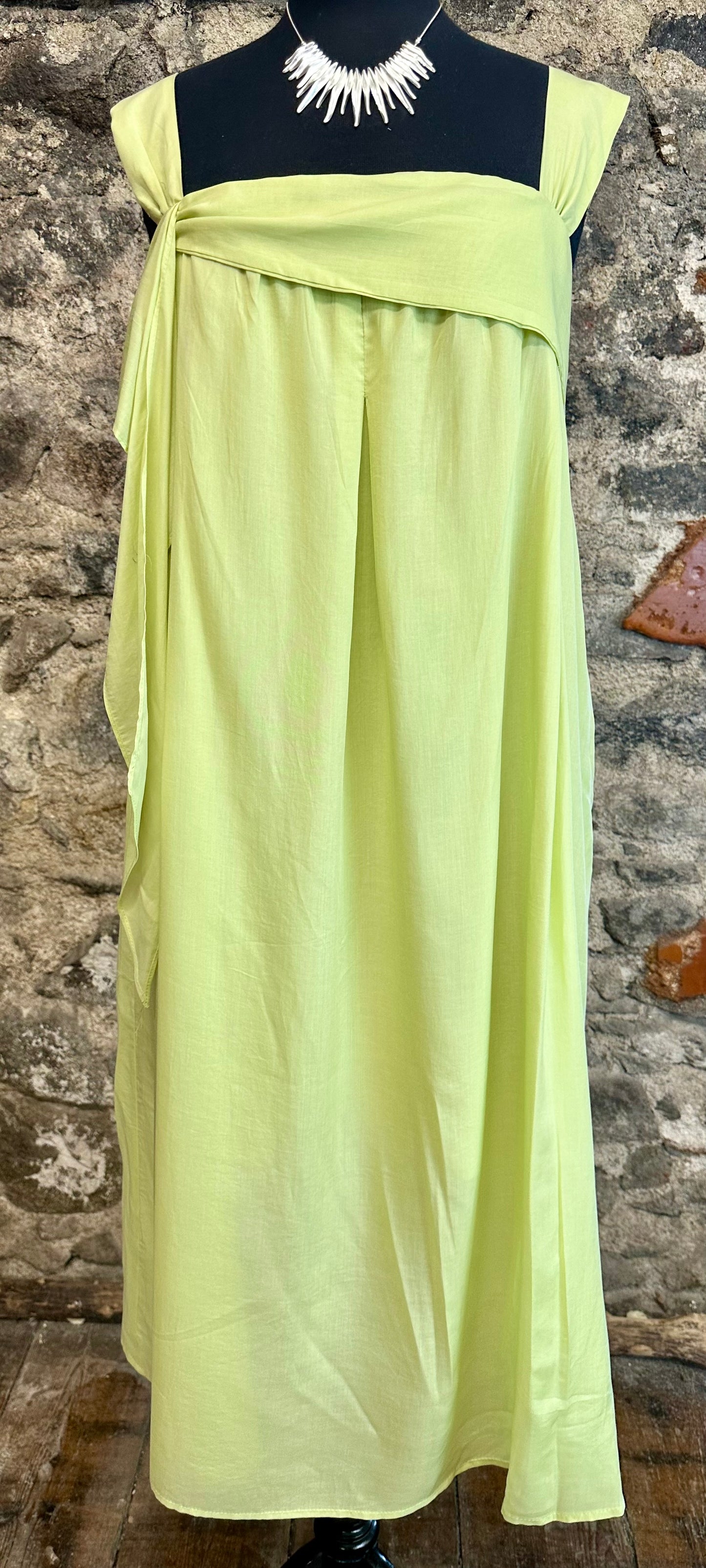 “Marguerite “ Italian lime green cotton lined midi dress