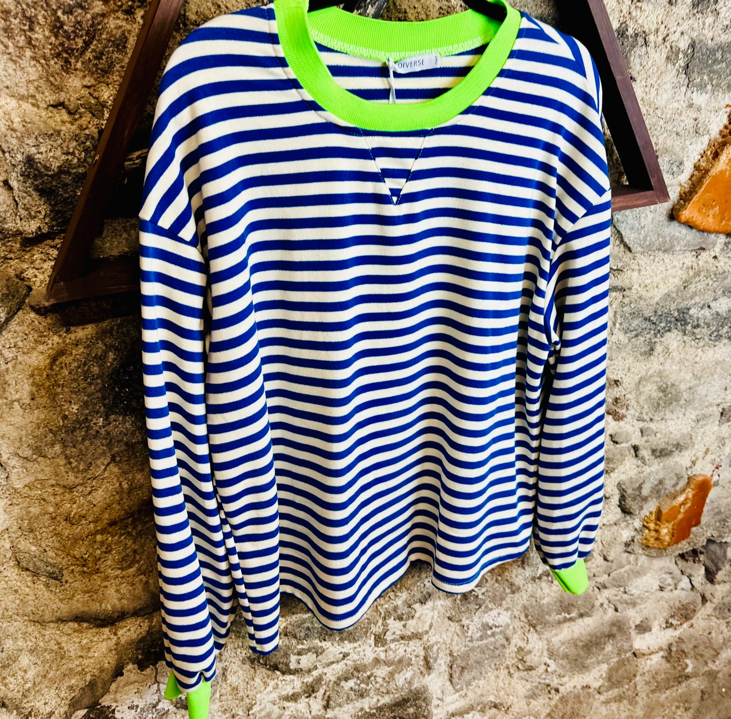 “Misty “ cobalt blue and electric lime casual sweatshirt