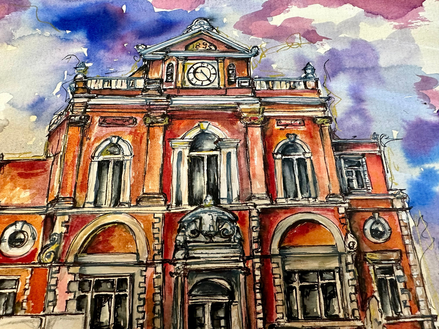 “Newry Town Hall “ original Handpainted illustrated architectural drawing collection