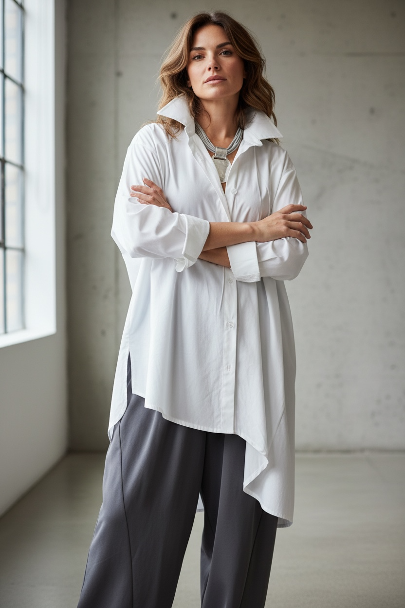 “Lizzie “ oversized asymmetric Italian dress shirt