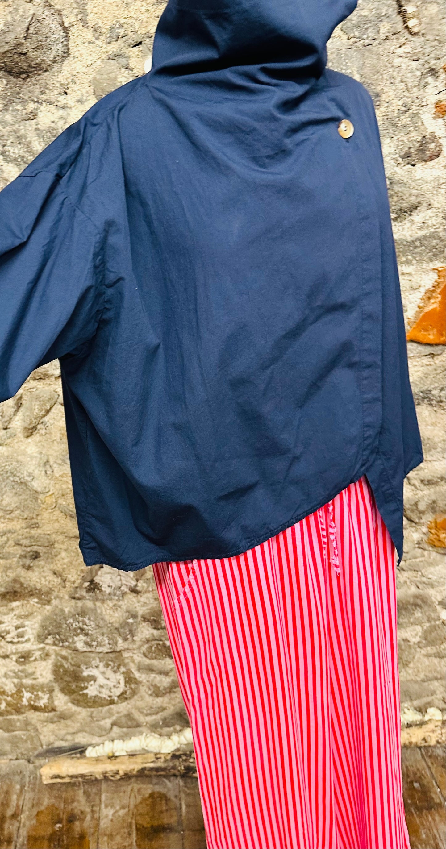 “Suzie”navy funnel neck cotton Italian jacket