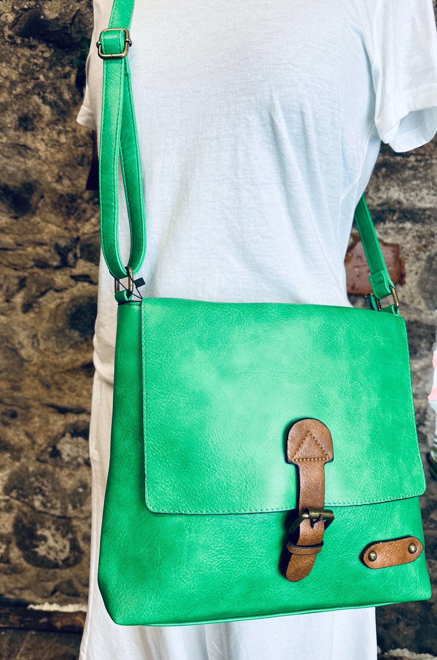 Maggie bright green vegan crossbody satchel